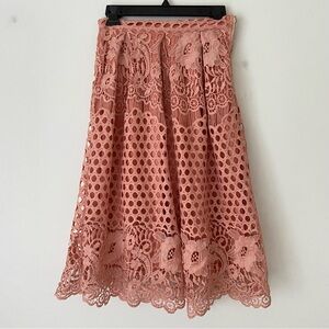 Showpo XS Coral Floral Lace Midi Skirt – A-Line, Fully Lined, Elegant Detail